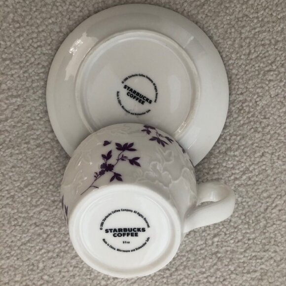 STARBUCKS Embossed Purple Leaves Design Mug/Tea Cup & Saucer, 2006 - Picture 4 of 9